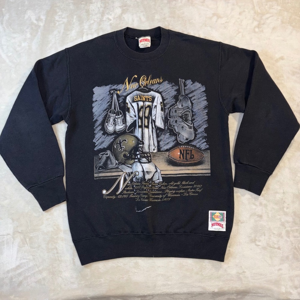 Vintage Nutmeg Mills New Orleans Saints Sweatshirt Black NFL Crewneck Medium USA